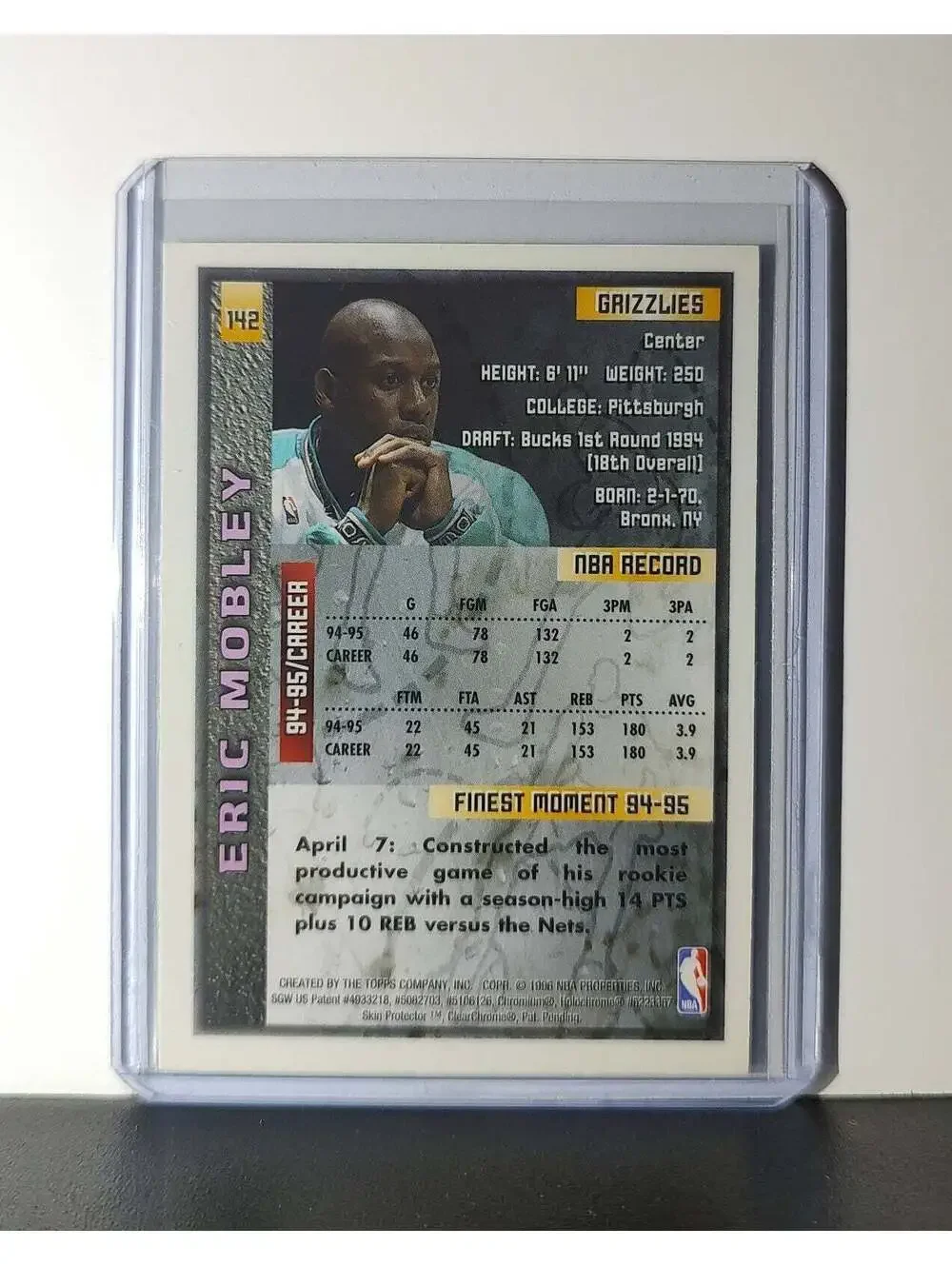 Eric Mobley 1995-96 Topps Finest NBA #142 Card Grizzlies